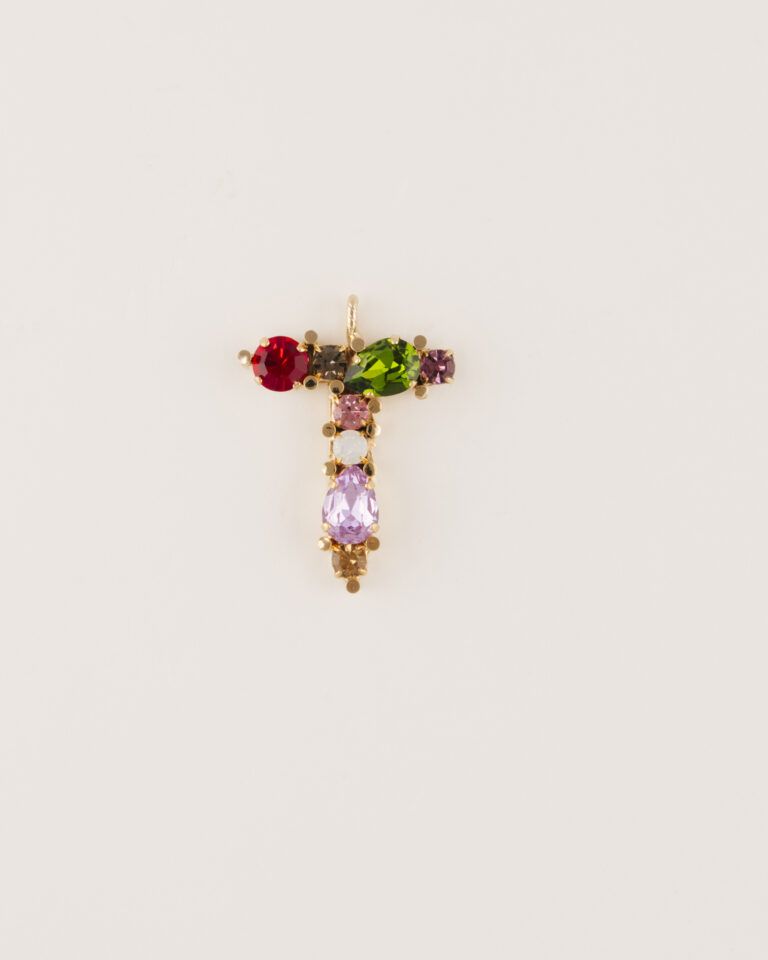 Collana lettera con strass multicolore T