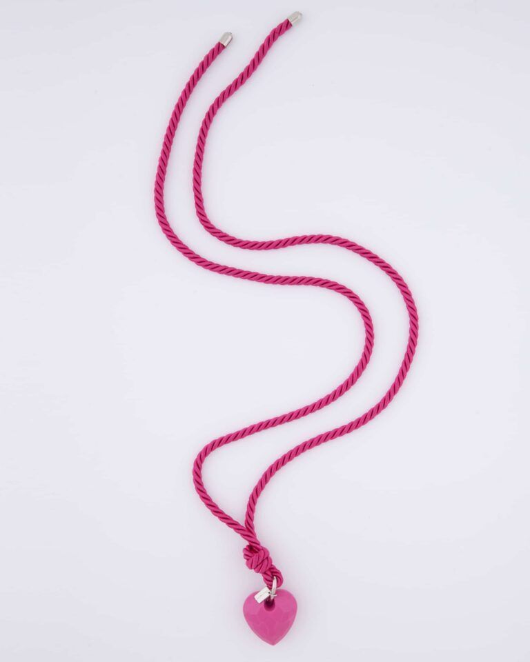 Collana con cordone e Cuore grande Plastica Riciclata Rosa