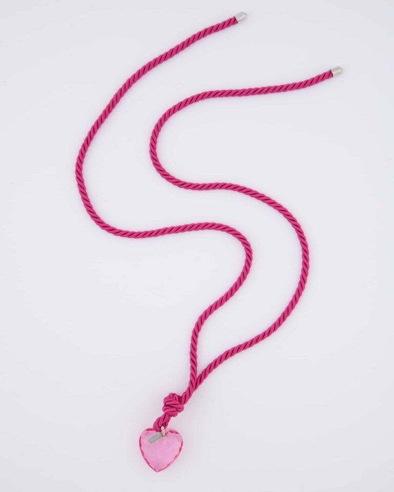 Collana con cordone e Cuore grande Plastica Riciclata Rosa Trasparente