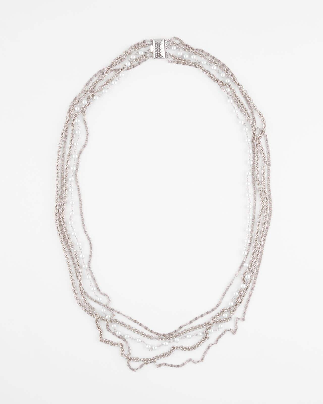 Collana Coco 5 Fili Perla + Catena Rodio