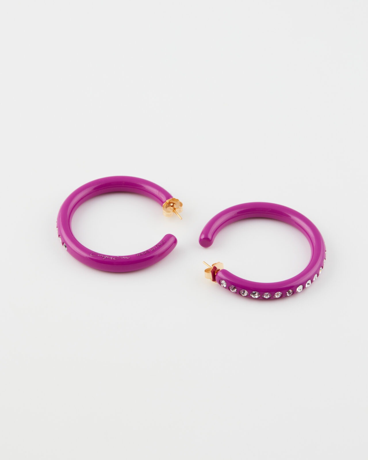 Orecchino Hoop cerchio strass  perno diametro 6 cm Fuxia