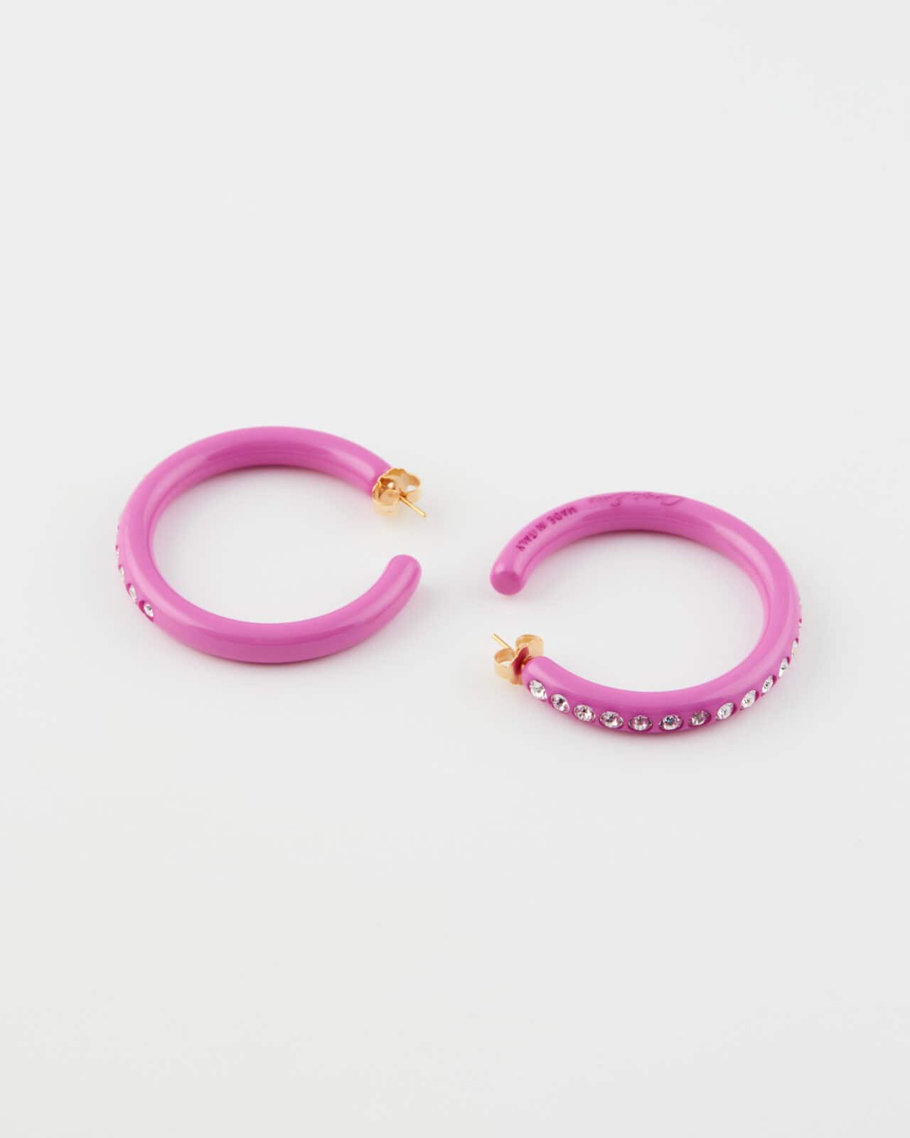 Orecchino Hoop cerchio strass  perno diametro 6 cm Rosa