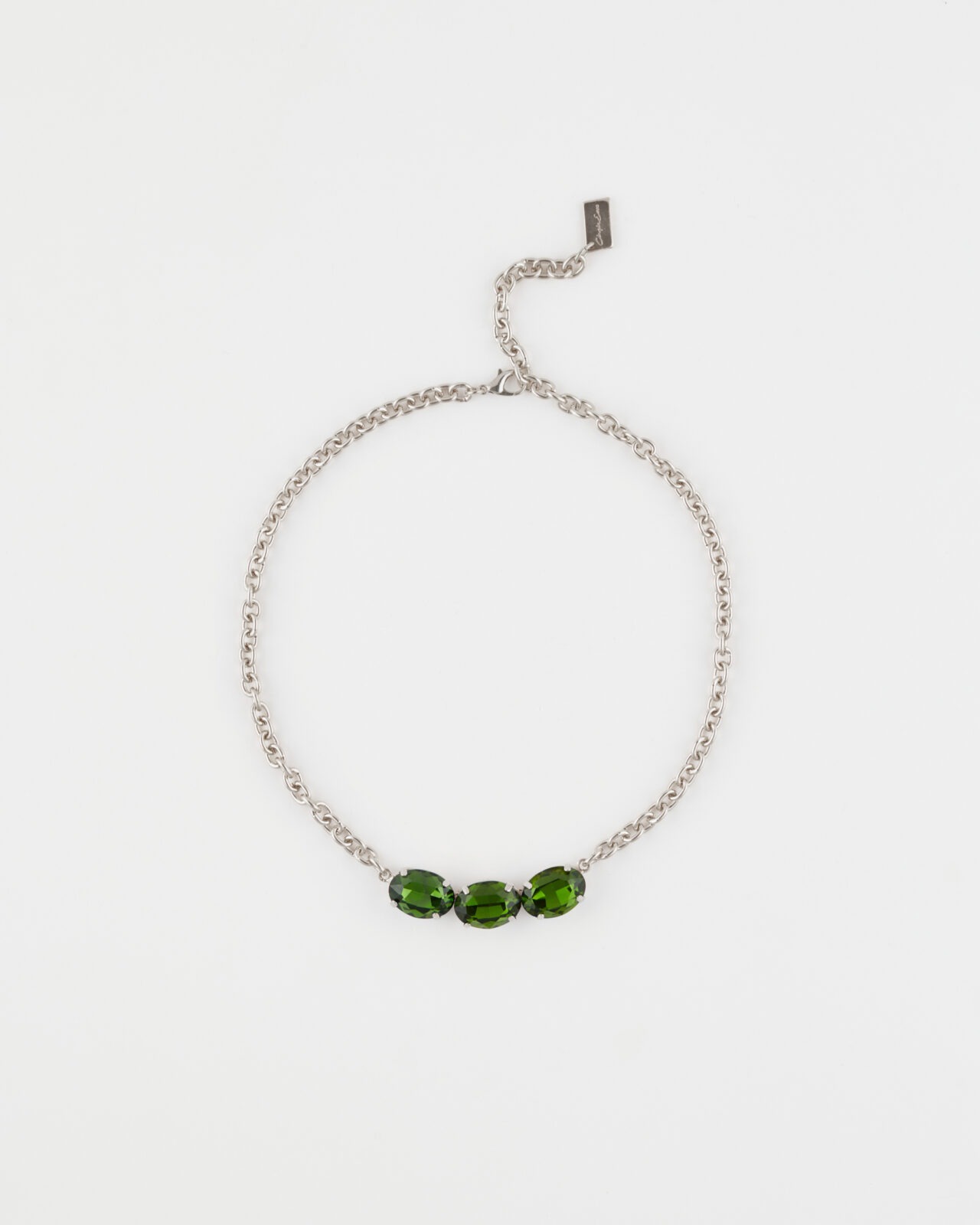 Collana Fancy Luxury 3 pietre girocollo Rodio Olivine