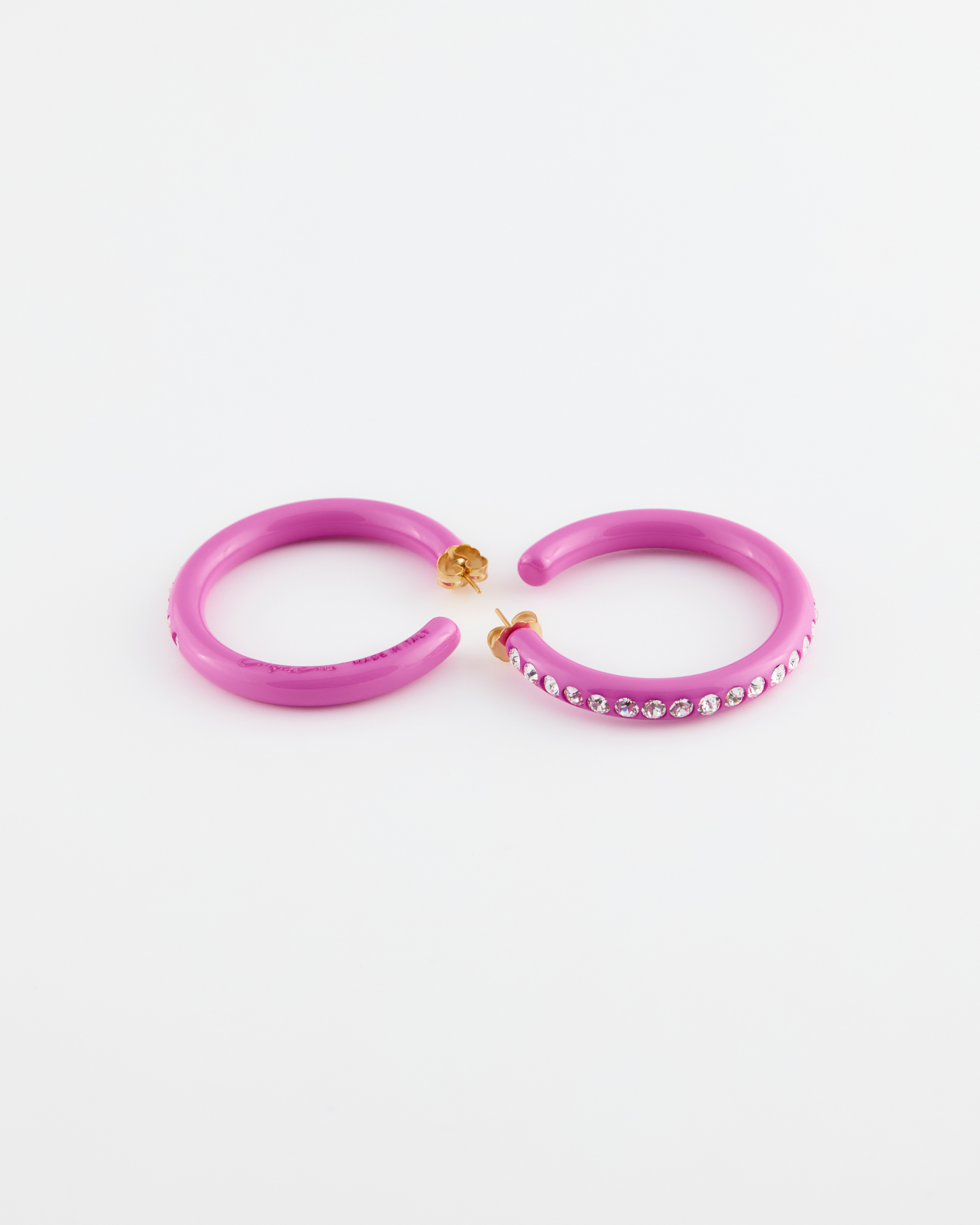 Orecchino Hoop cerchio strass perno diametro 6 cm Fuxia Chiaro