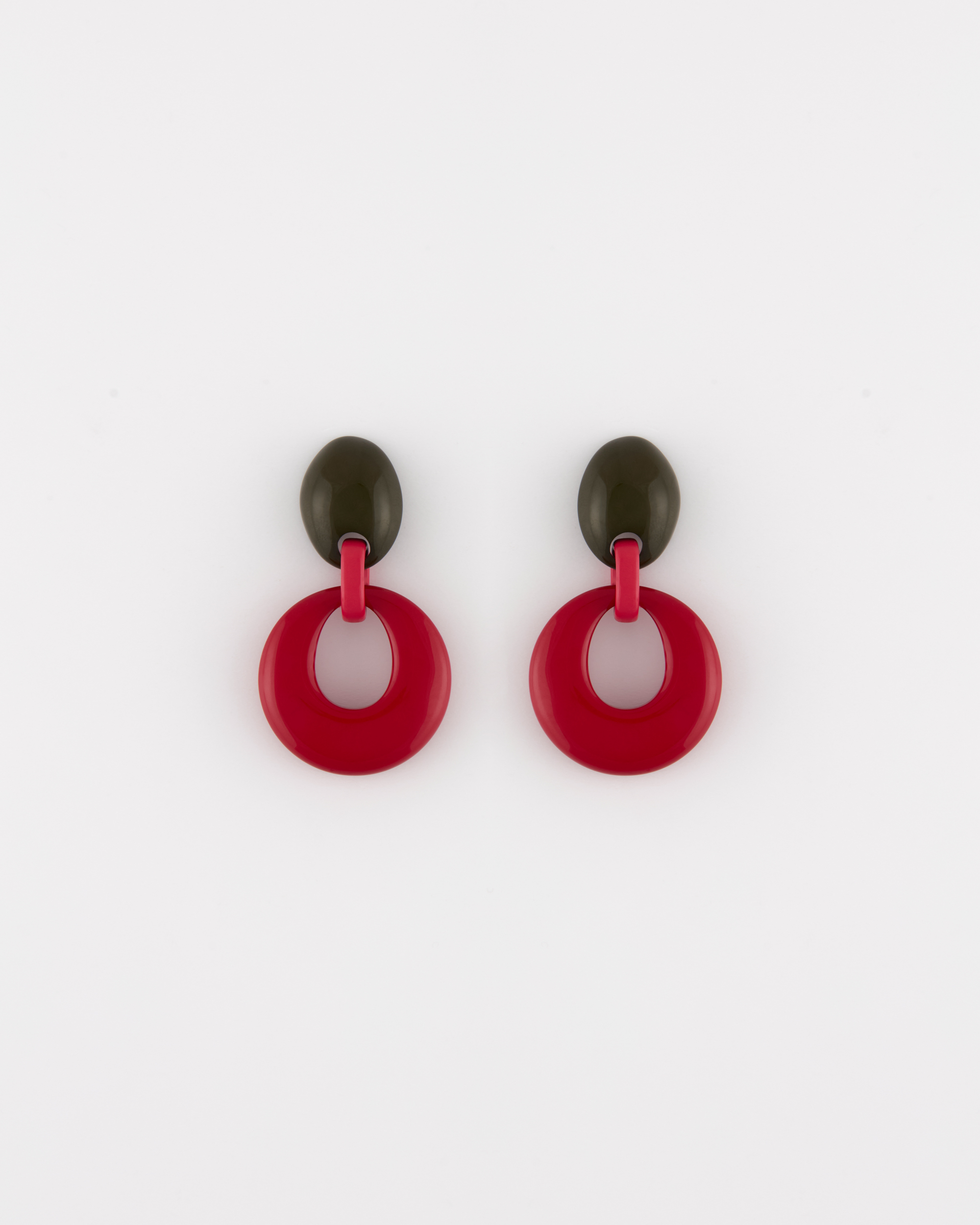 Orecchino Perno Rosso+Olivine con cerchio pendente cm 6,5 Rosso