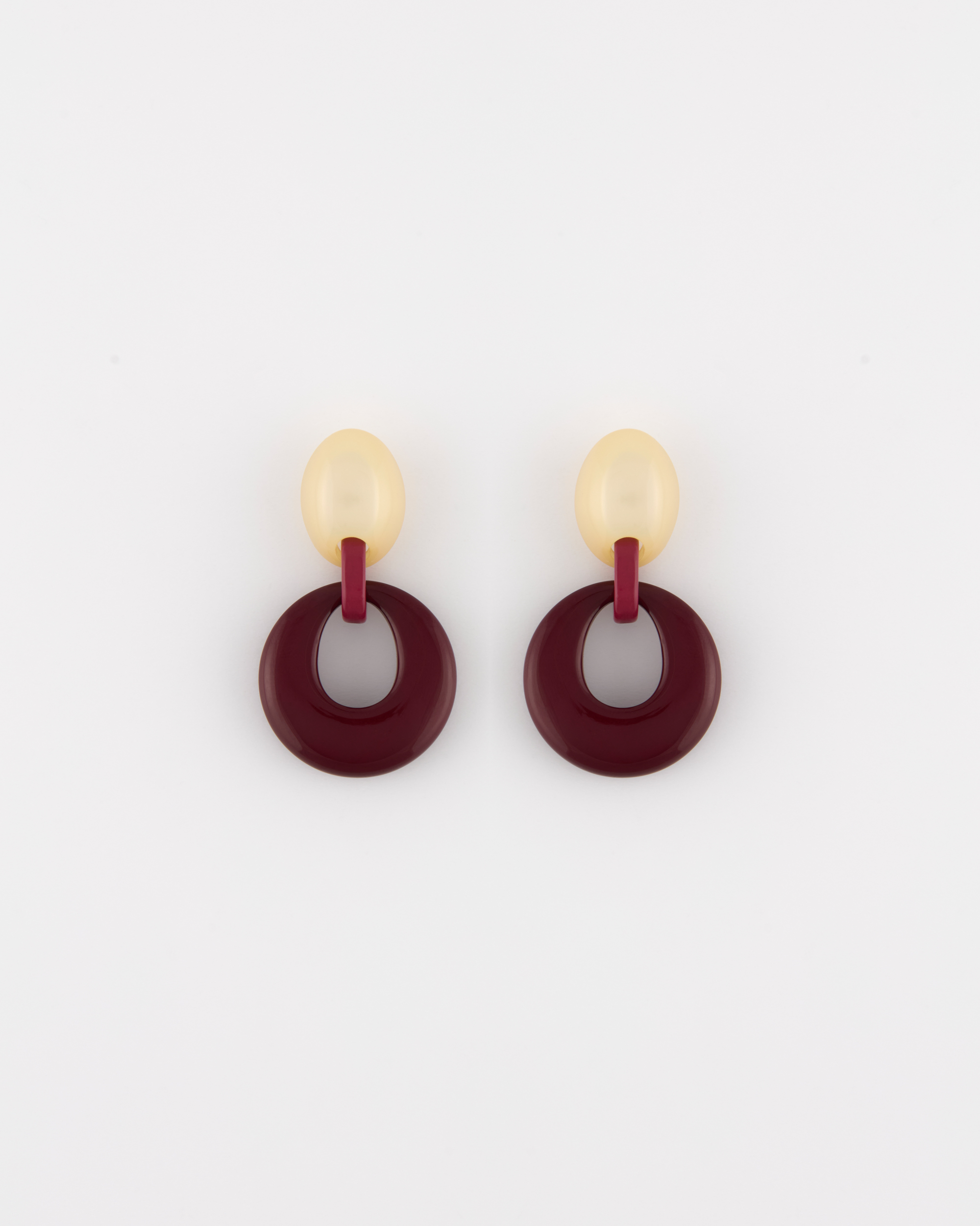 Orecchino Perno Bordeaux+Natural Gloss con cerchio pendente cm 6,5