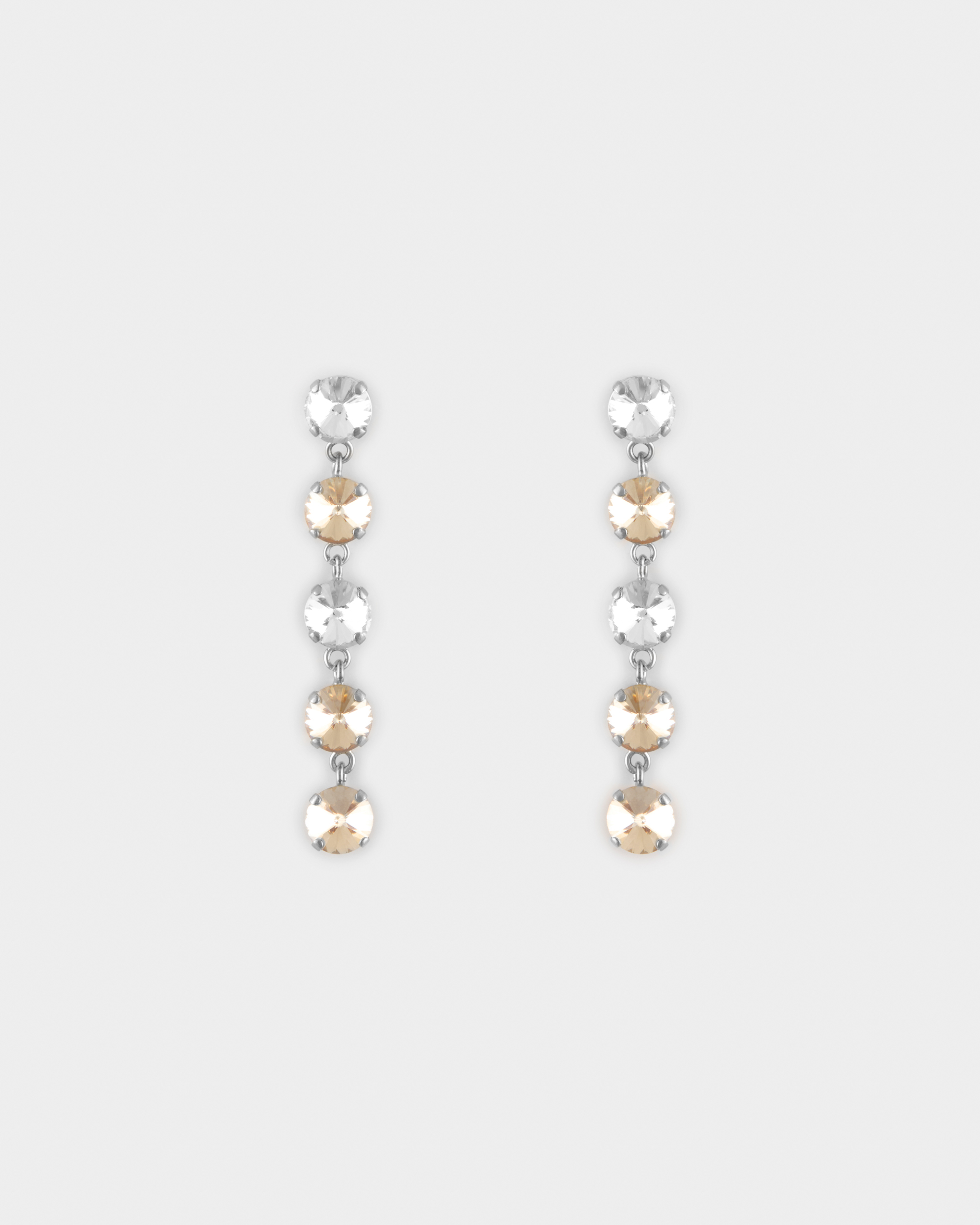 Orecchino Perno 5 Strass Rivoli cm 8 Rodio Golden Shadow+Cristallo