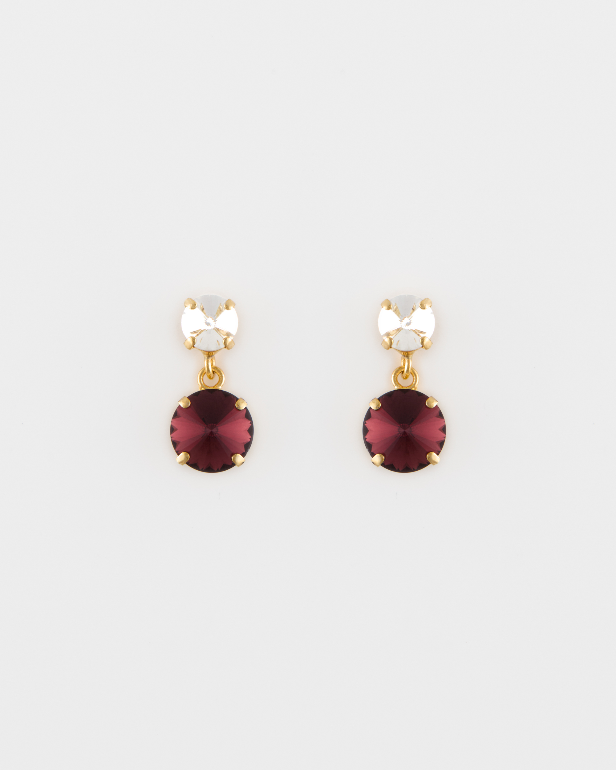 Orecchino Perno Strass Rivoli 2 cm Oro ametista+cristallo Strass