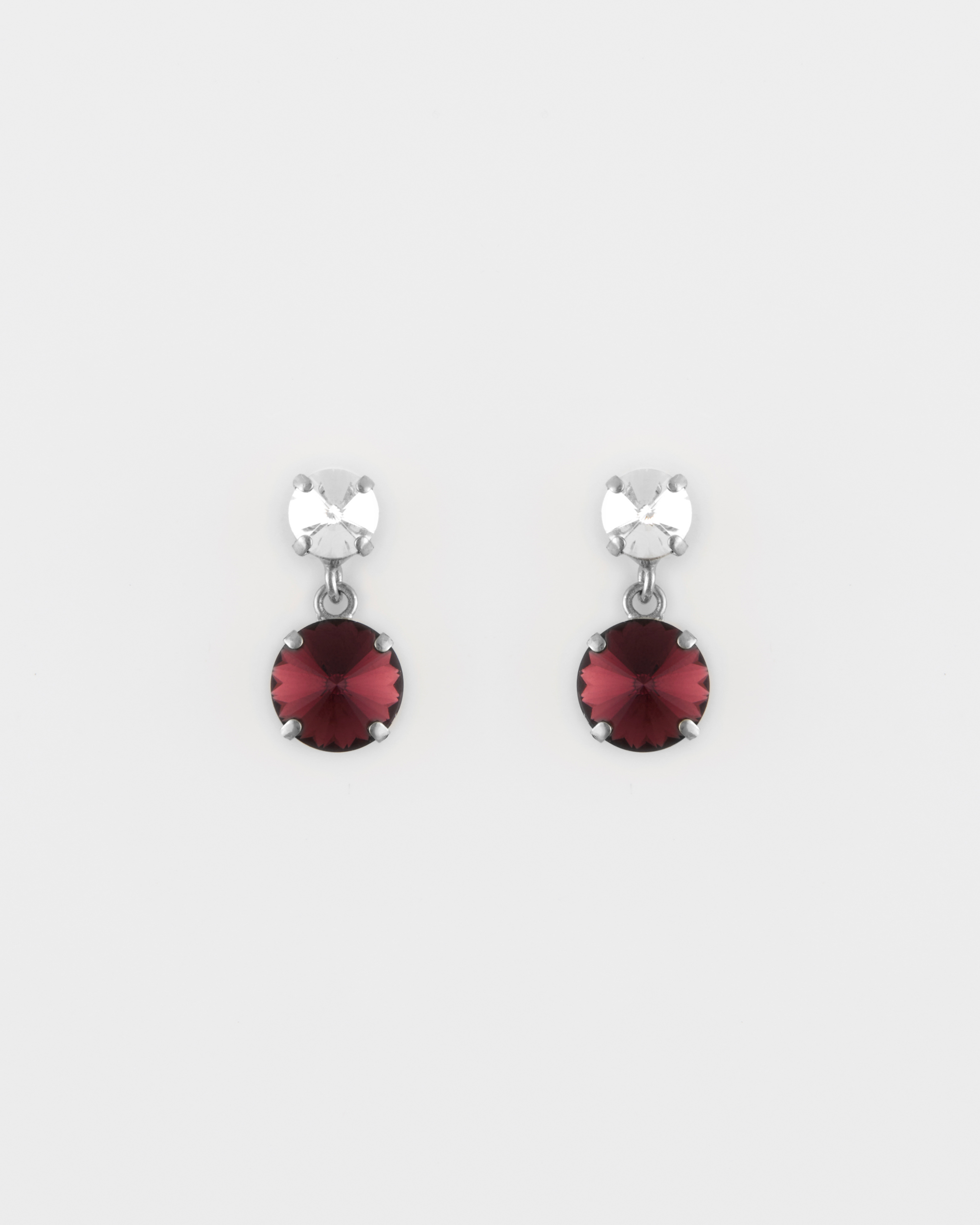 Orecchino Perno Strass Rivoli 2 cm Rodio Ametista+Cristallo Strass