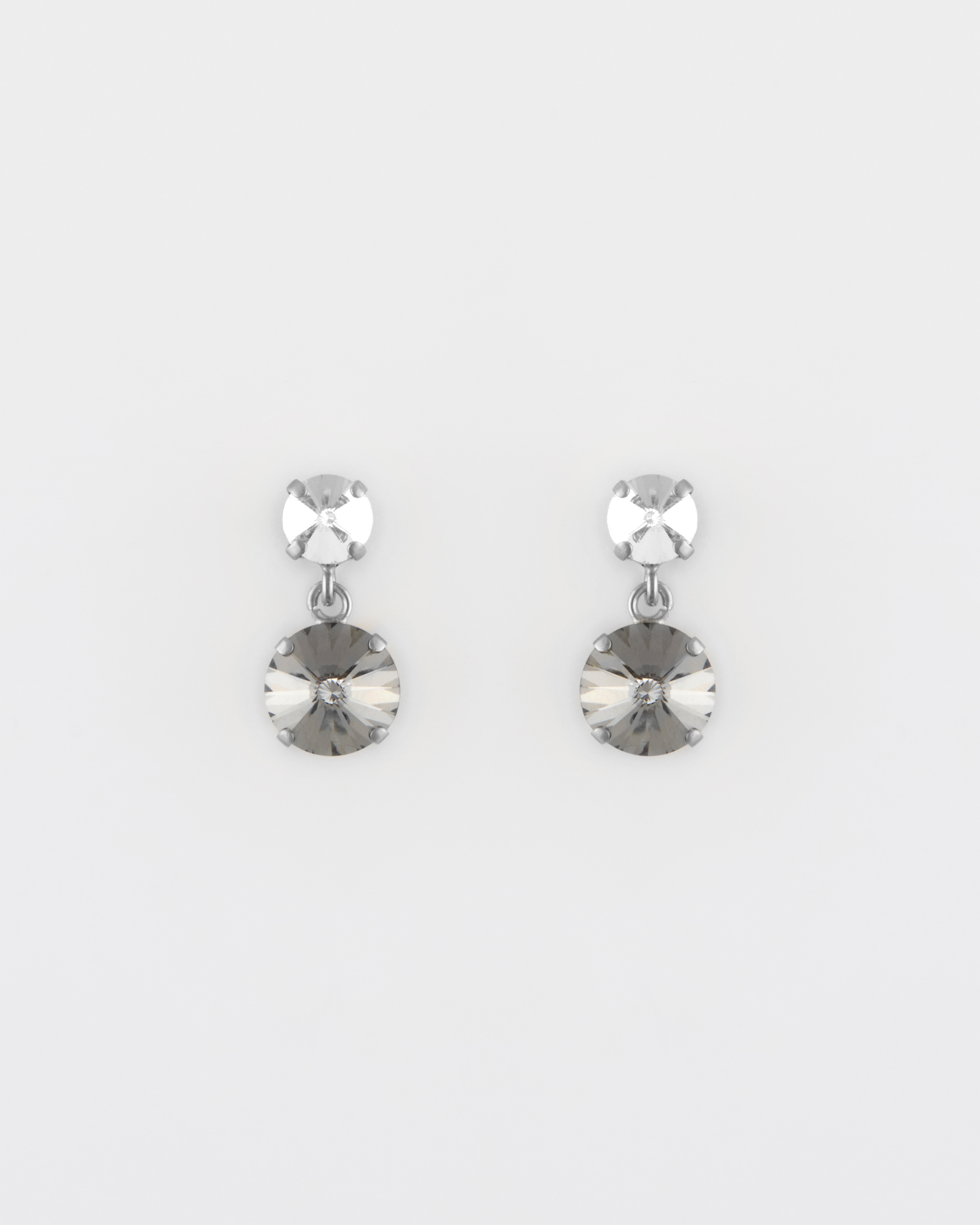 Orecchino Perno Strass Rivoli 2 cm Rodio Blackdiamod+Cristallo Strass