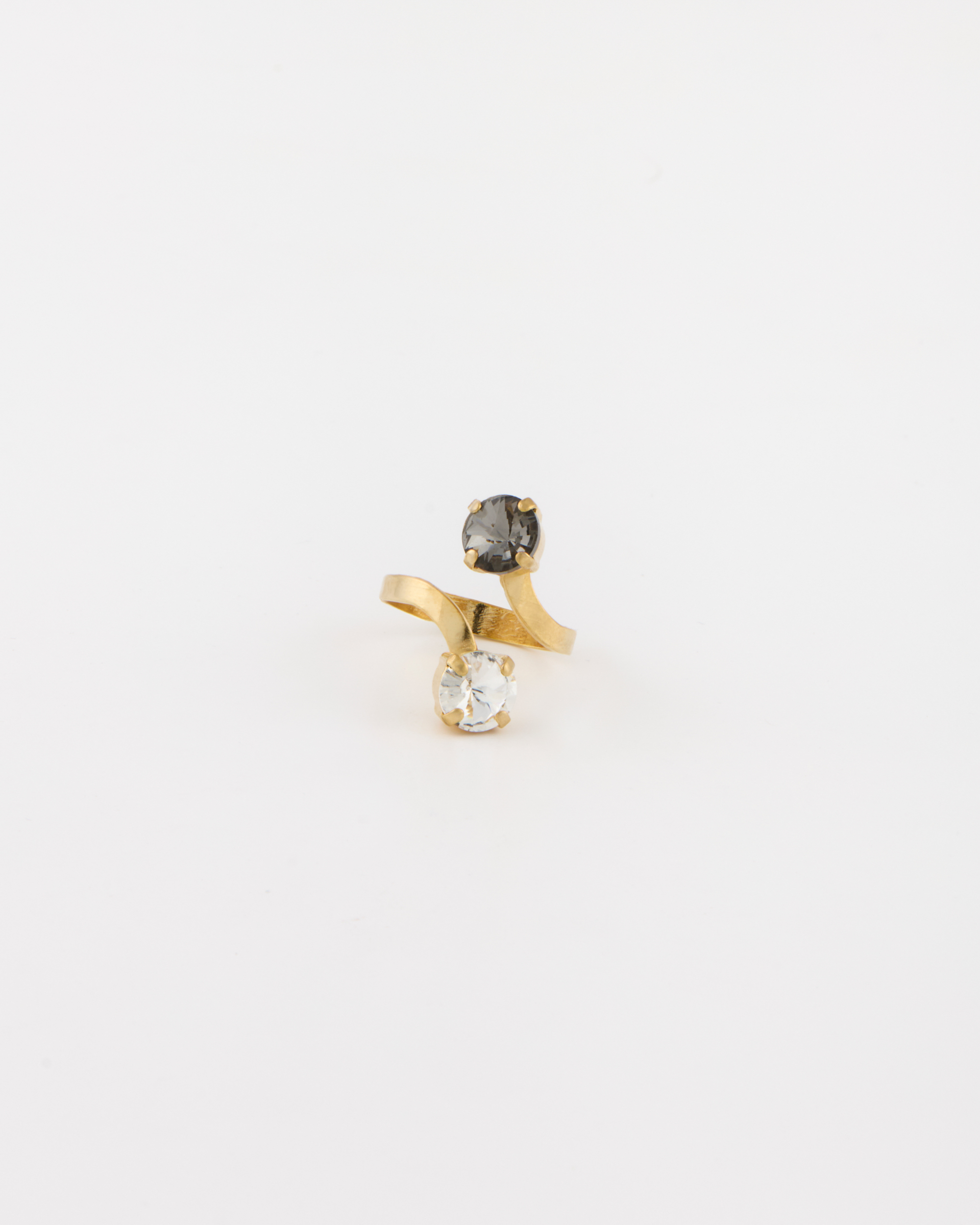Anello Regolabile contrariè con strass rivoli Oro Cristallo+ Black Diamond Strass