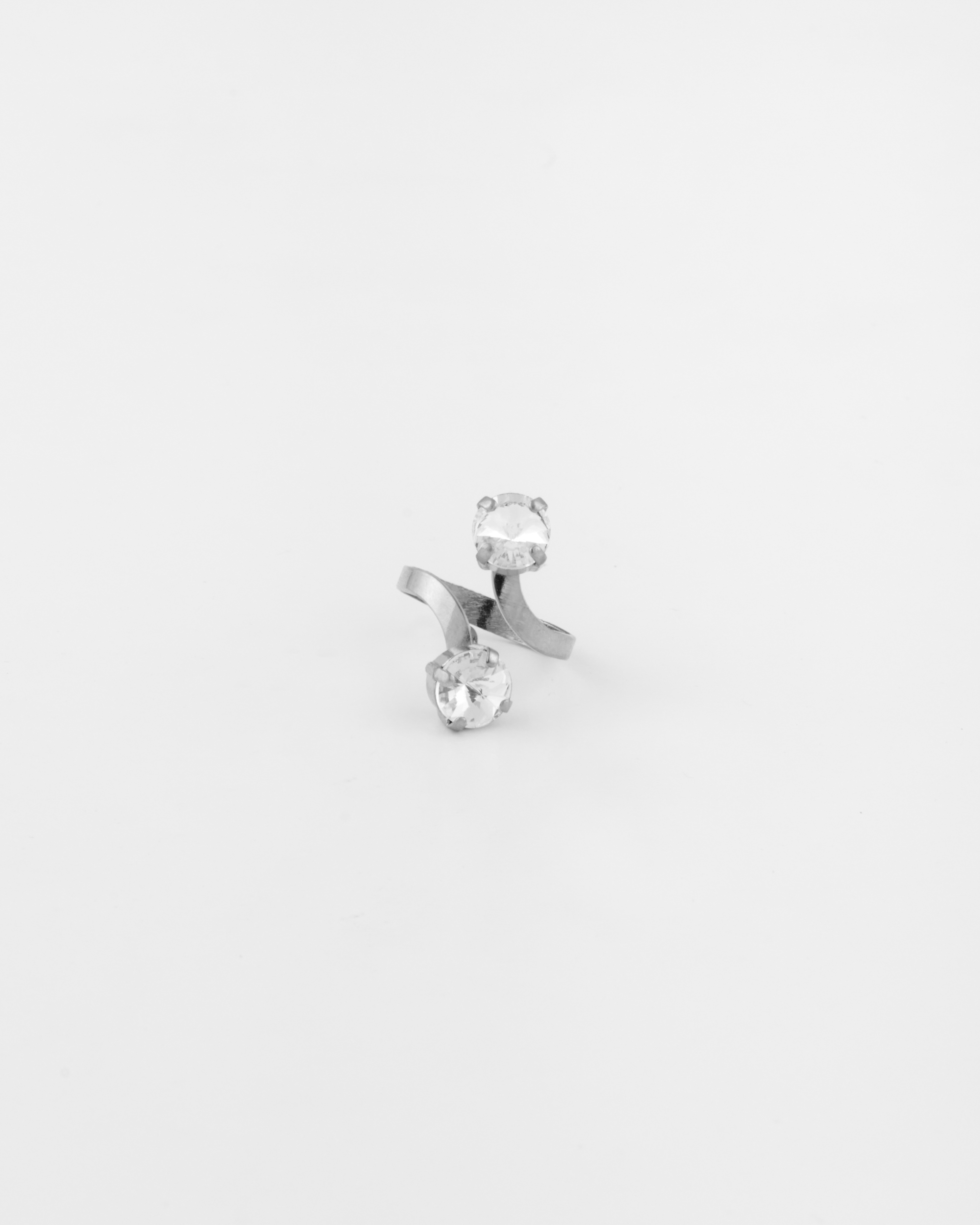 Anello Regolabile contrariè con strass rivoli Rodio Cristallo Strass