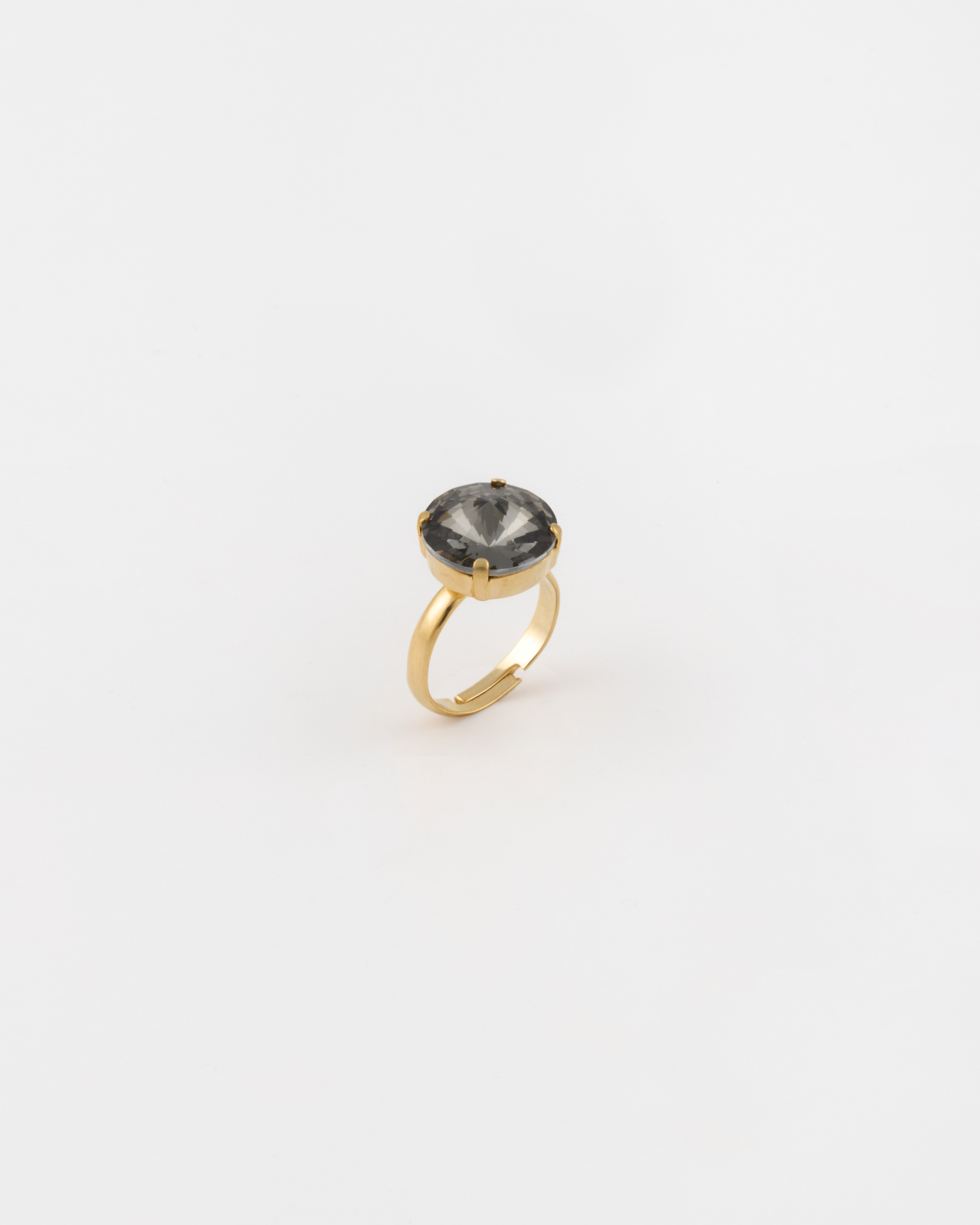 Anello Regolabile con strass rivoli Oro Black Diamond diametro strass 1 cm Strass