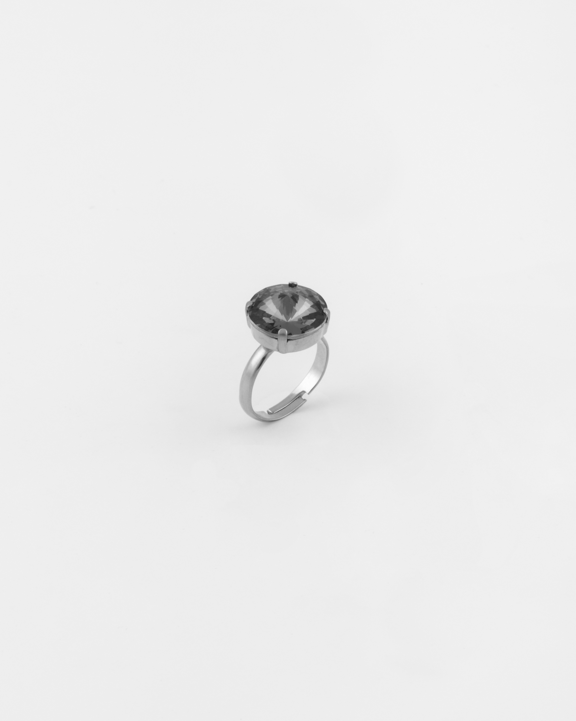 Anello Regolabile con strass rivoli Rodio Black Diamond diametro strass 1 cm Strass