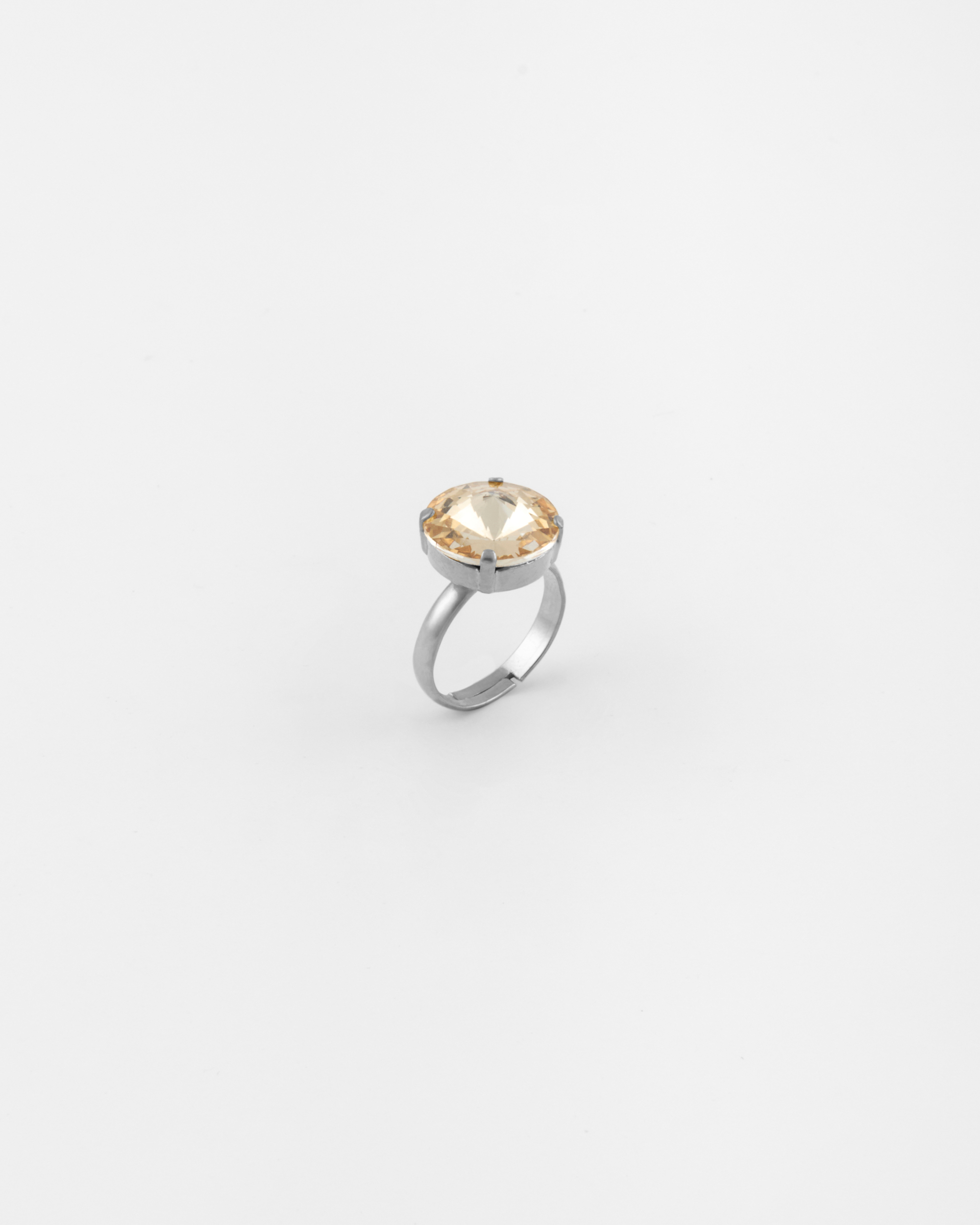 Anello Regolabile con strass rivoli Rodio Cristallo diametro strass 1 cm Strass