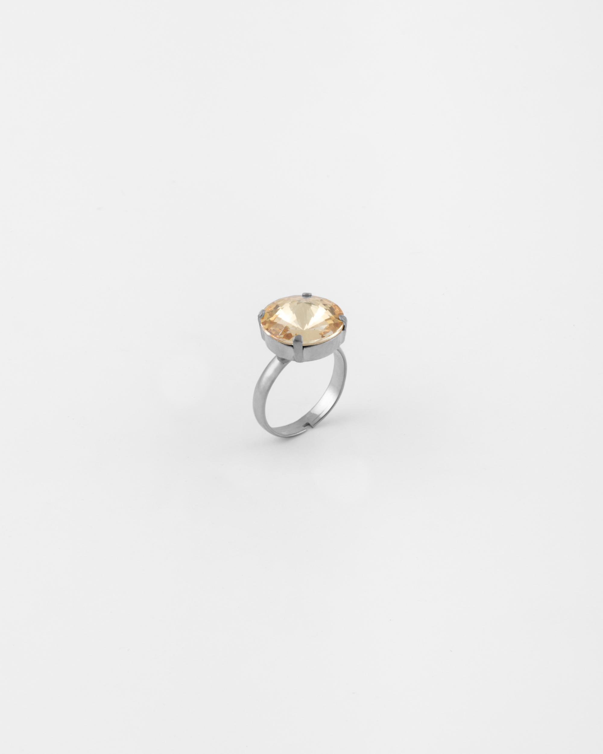 Anello Regolabile con strass rivoli Rodio Golden Shadow diametro strass 1 cm Strass