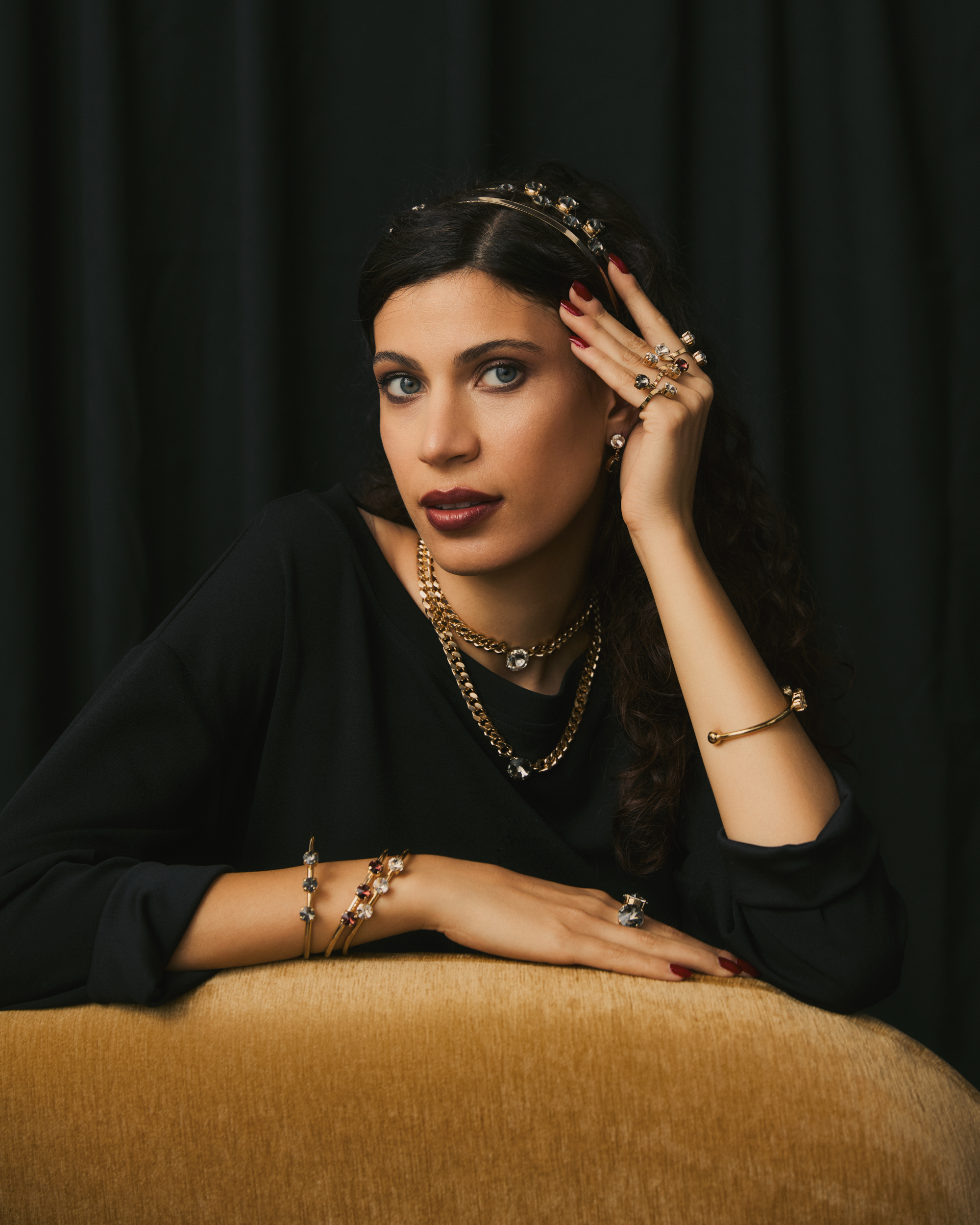 Anello Regolabile contrariè con strass rivoli Oro Cristallo+ Golden shadow Strass - immagine 2