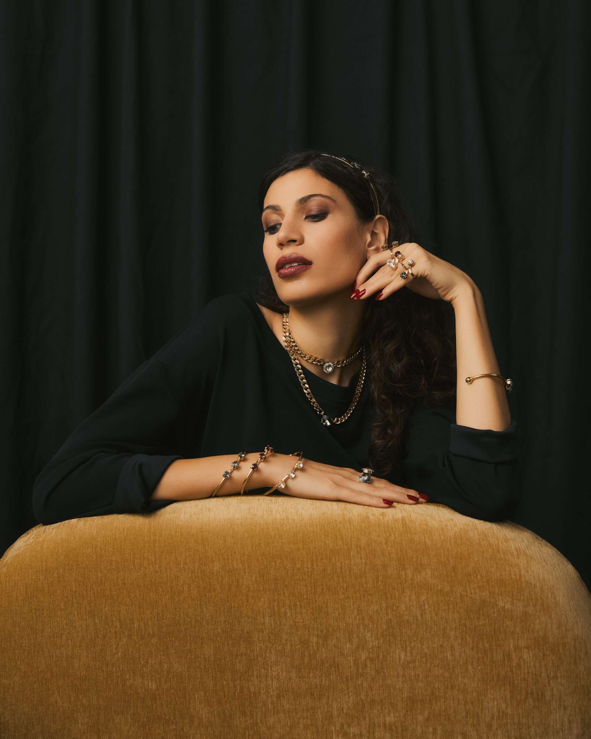 Anello Regolabile contrariè con strass rivoli Oro Cristallo+ Golden shadow Strass - immagine 5