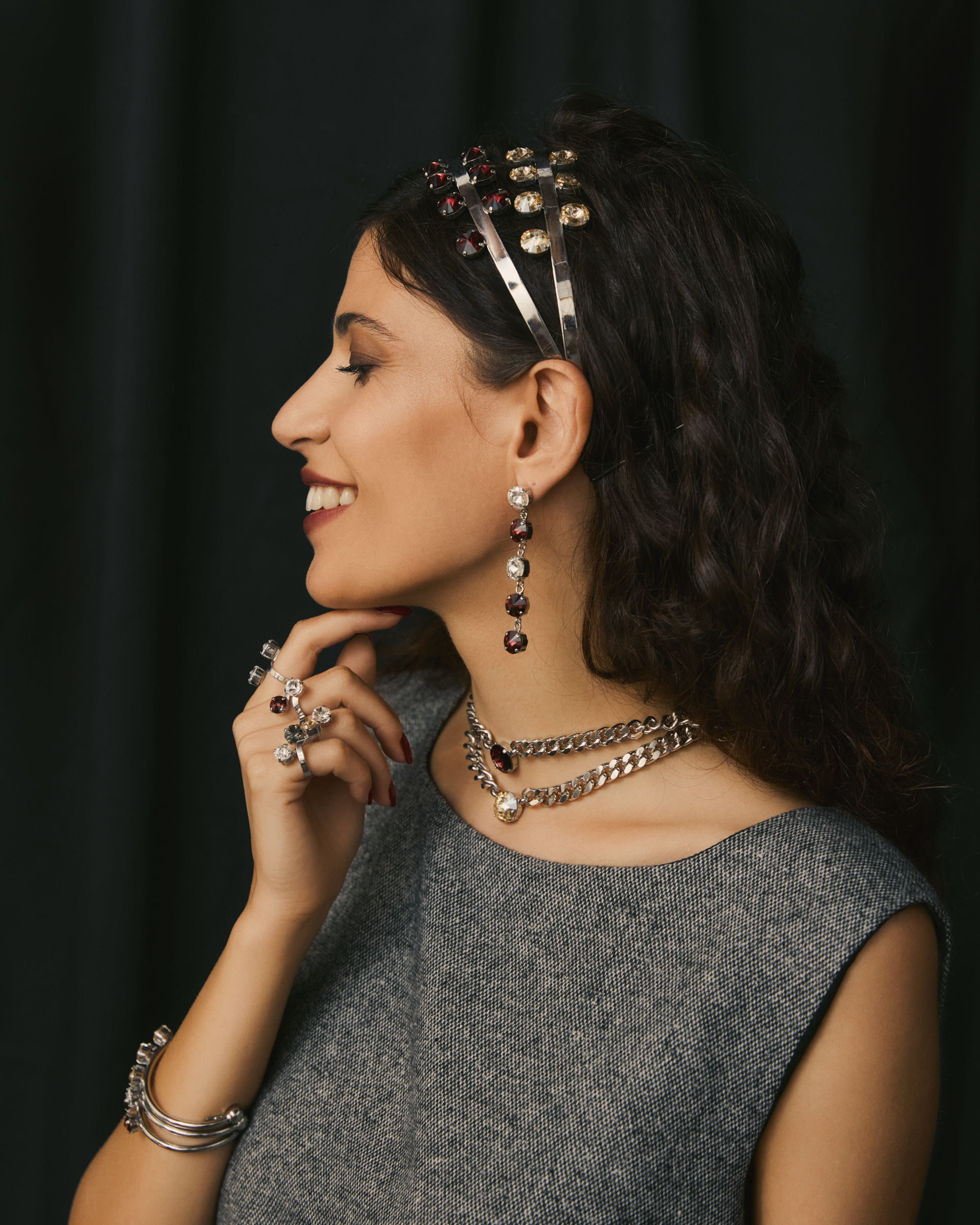 Anello Regolabile con strass rivoli Rodio Black Diamond diametro strass 1 cm Strass - immagine 3