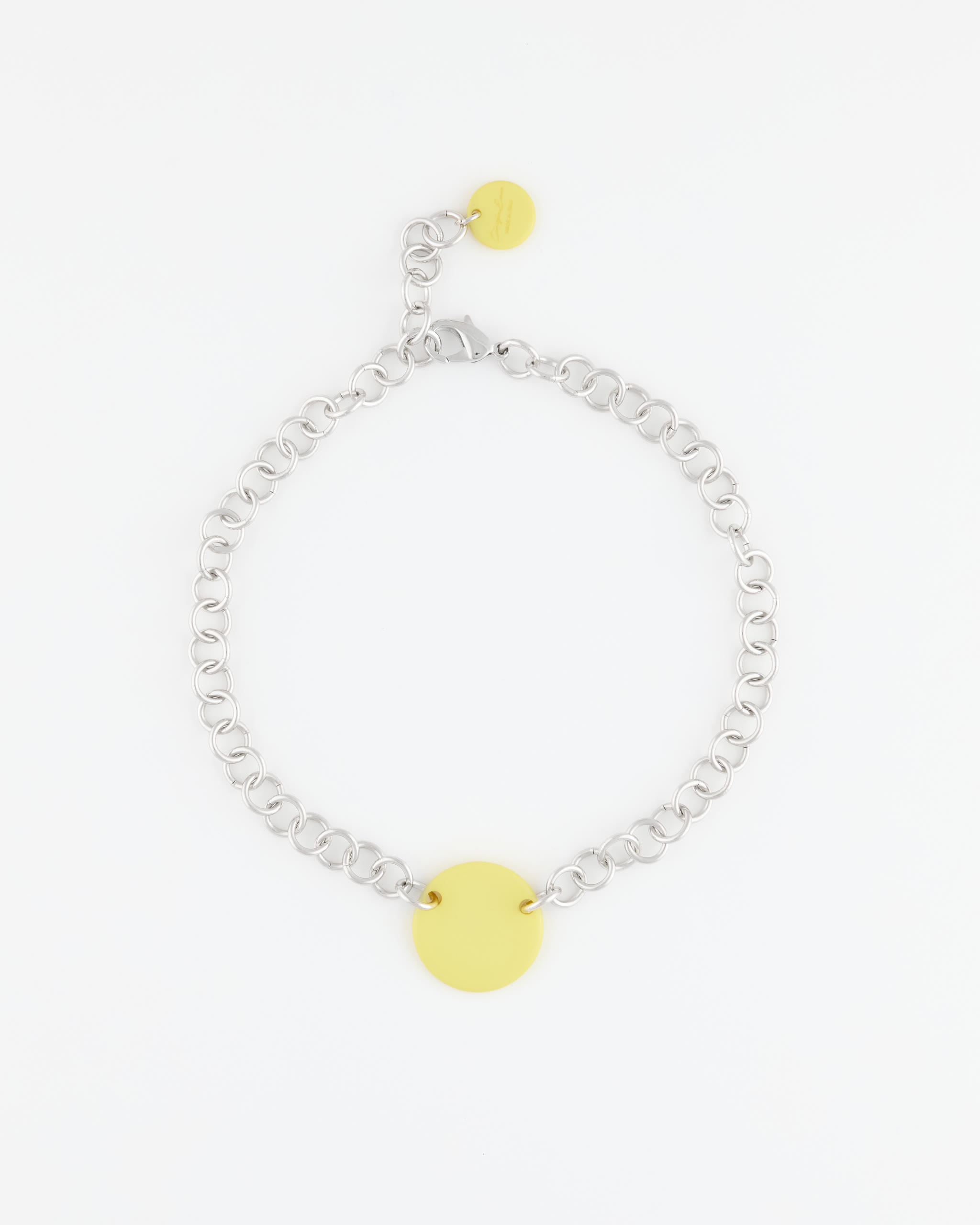 Collana Girocollo Catena Rodio + Disco Resina Giallo