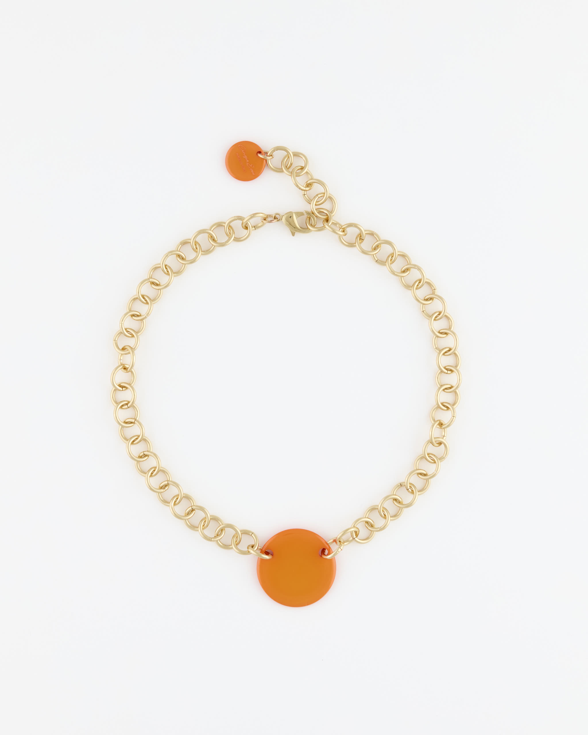 Collana Girocollo Catena Oro + Disco Resina Mandarino