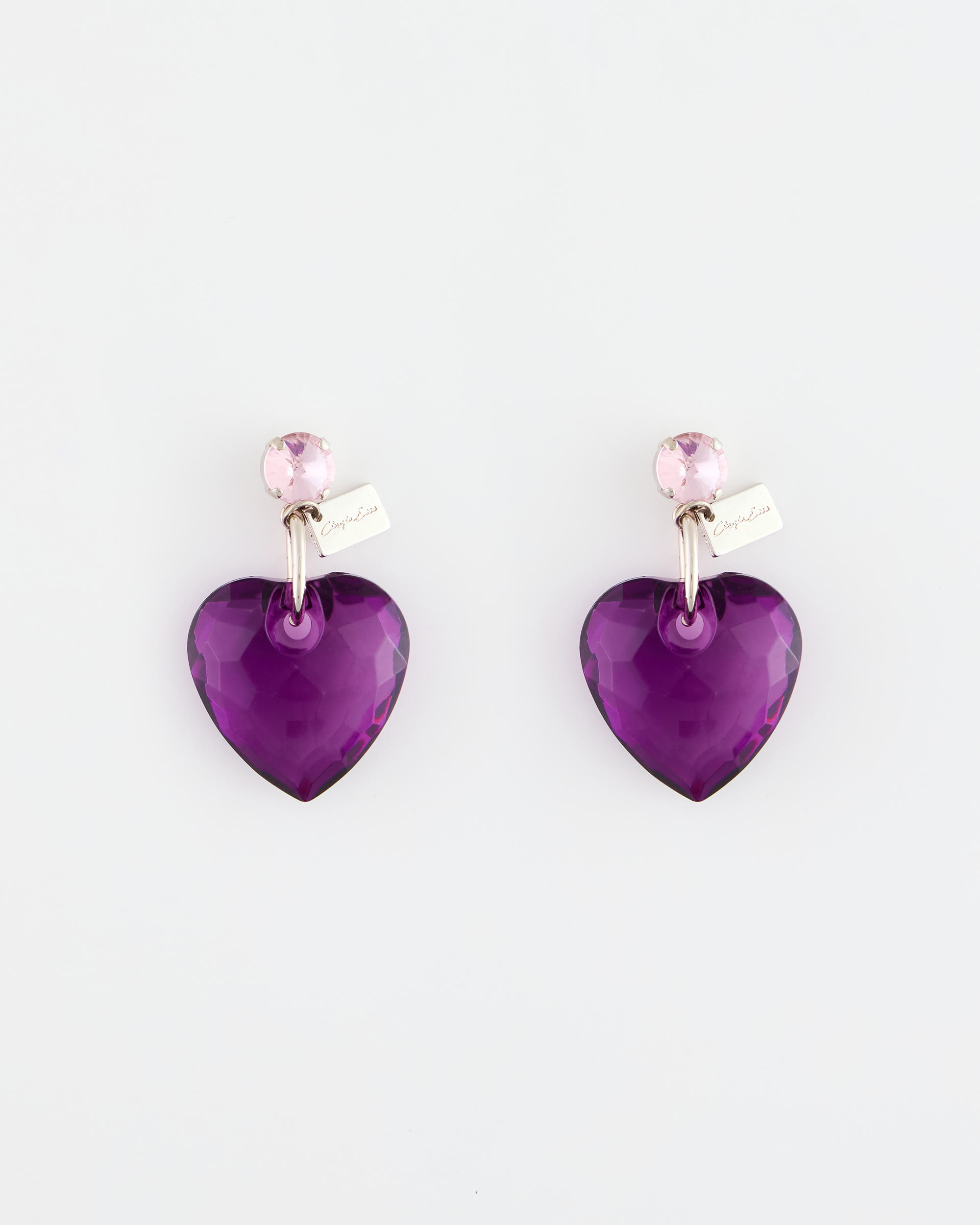 Orecchino Pendente Cuore Love Viola Trasparente