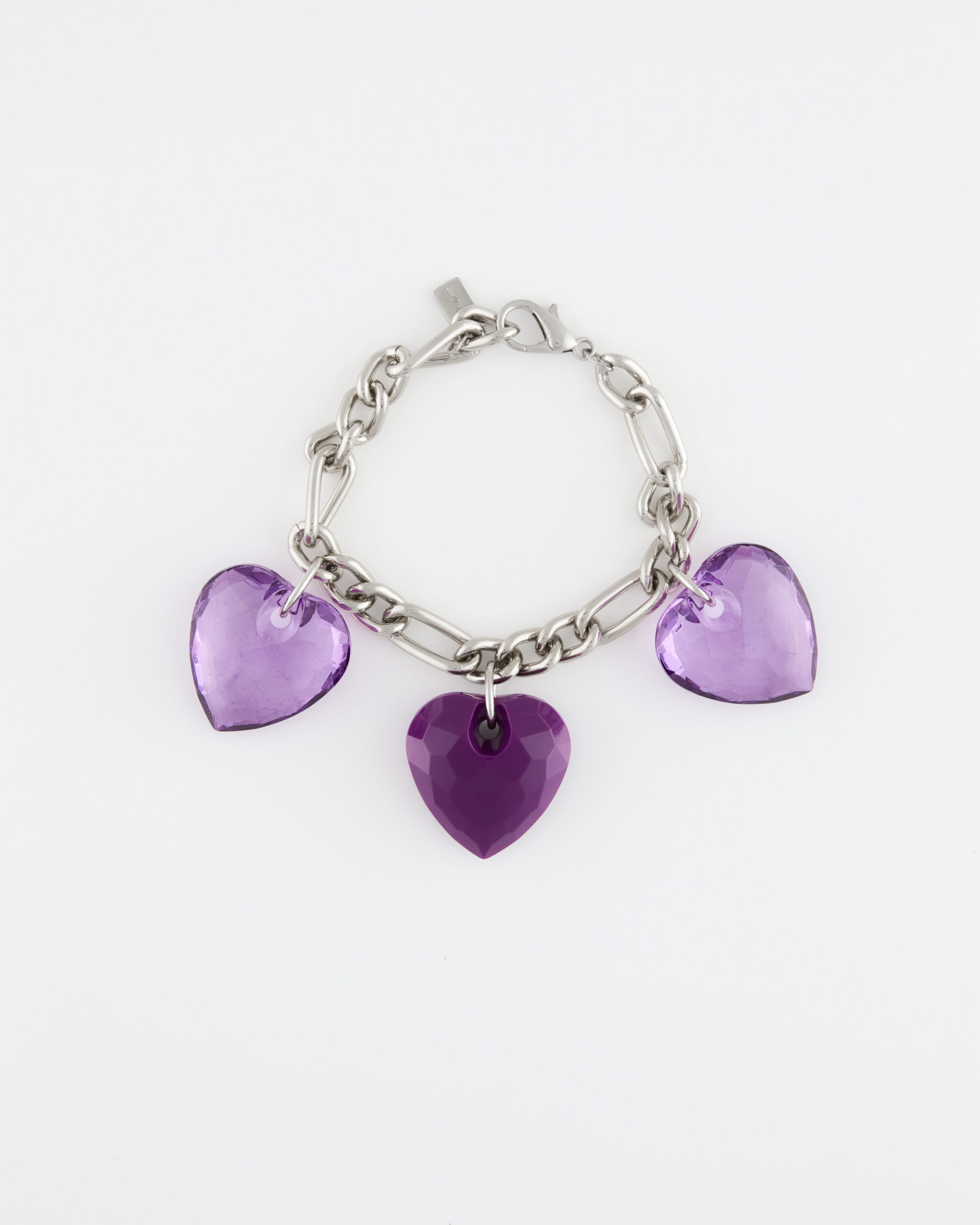 Bracciale Catena + Cuori Love Viola e Viola Trasparente