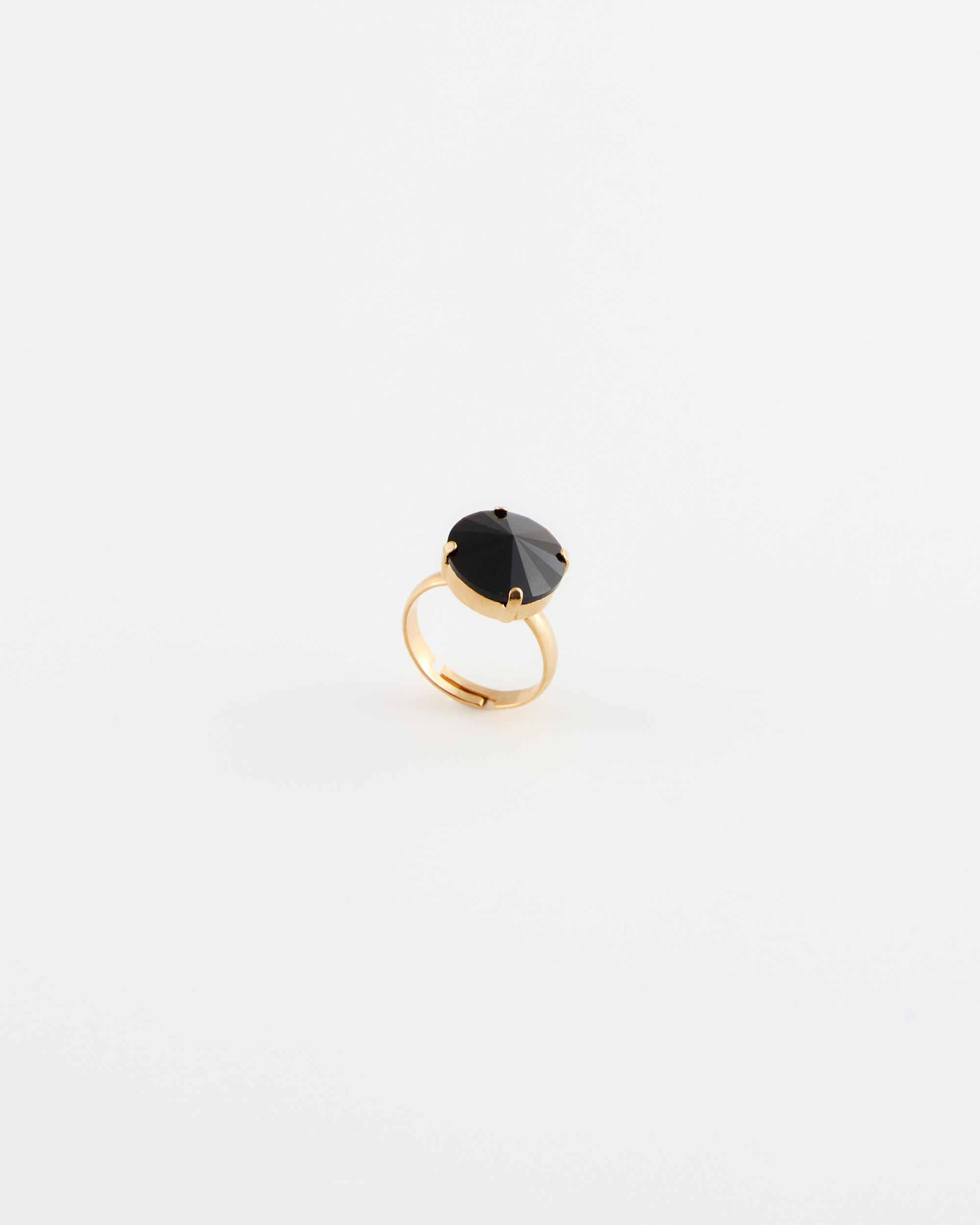 Anello Regolabile con strass rivoli Oro Nero diametro strass 1 cm Strass