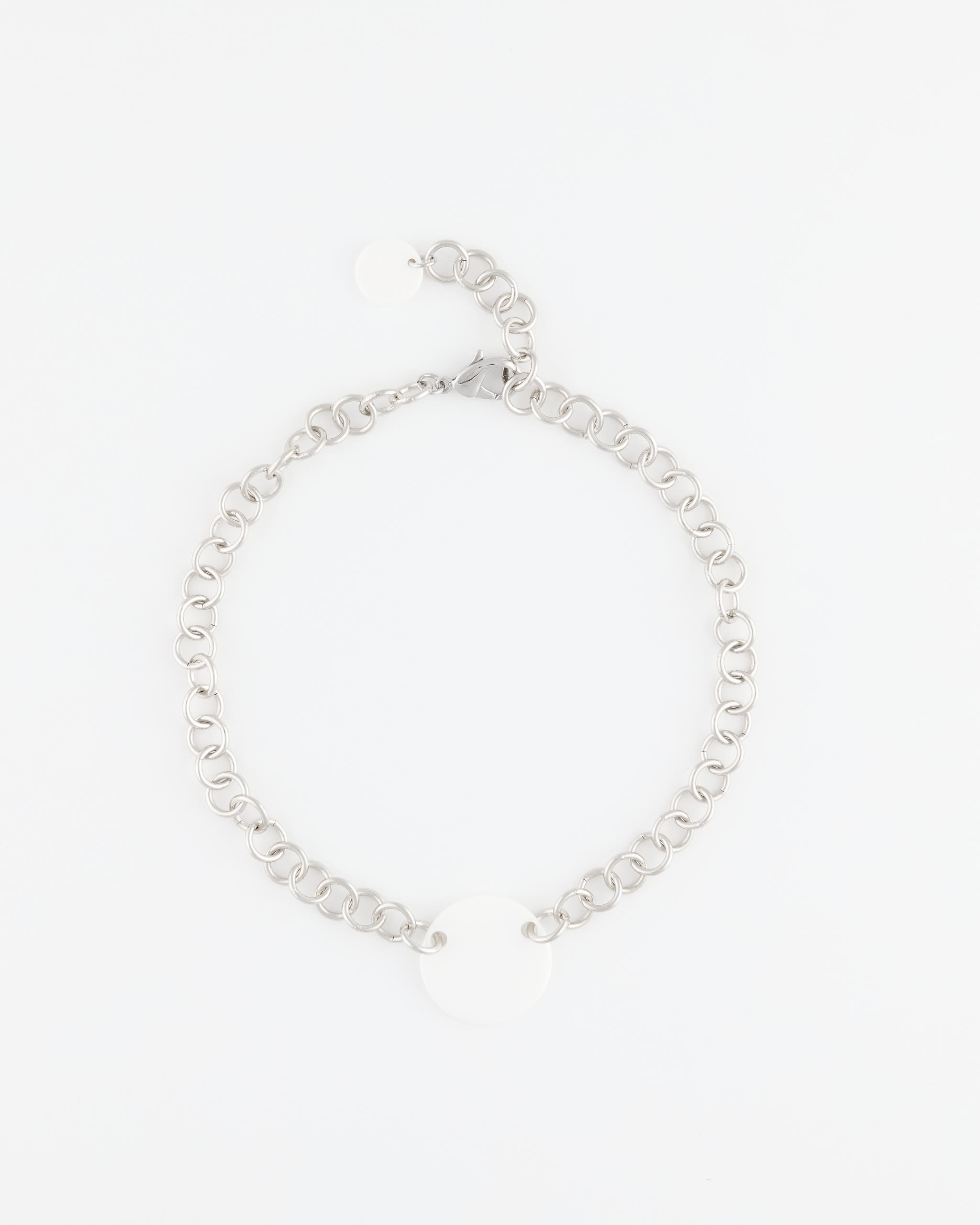 Collana Girocollo Catena Rodio + Disco Resina Bianco