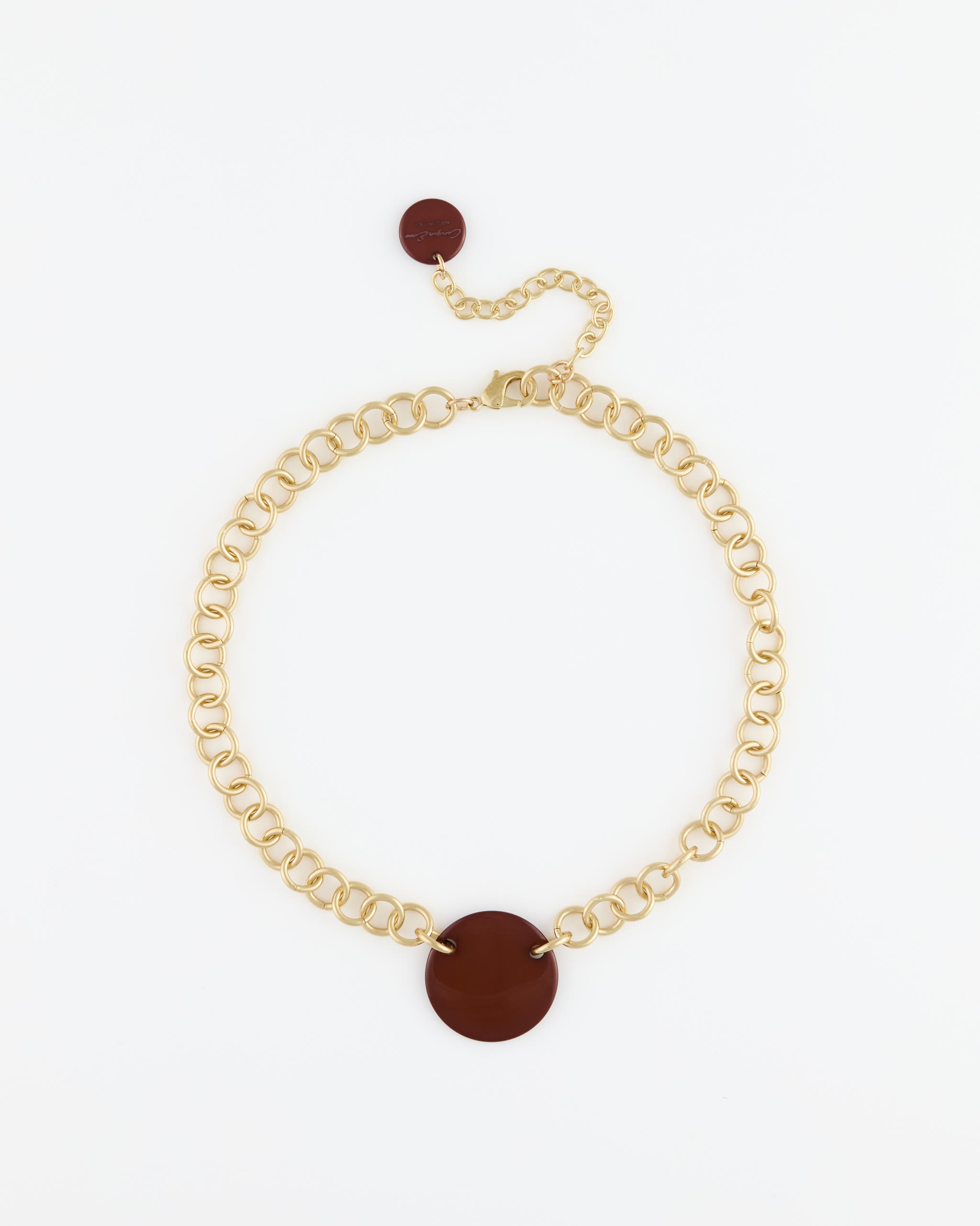 Collana Girocollo Catena Oro + Disco Resina Gianduia