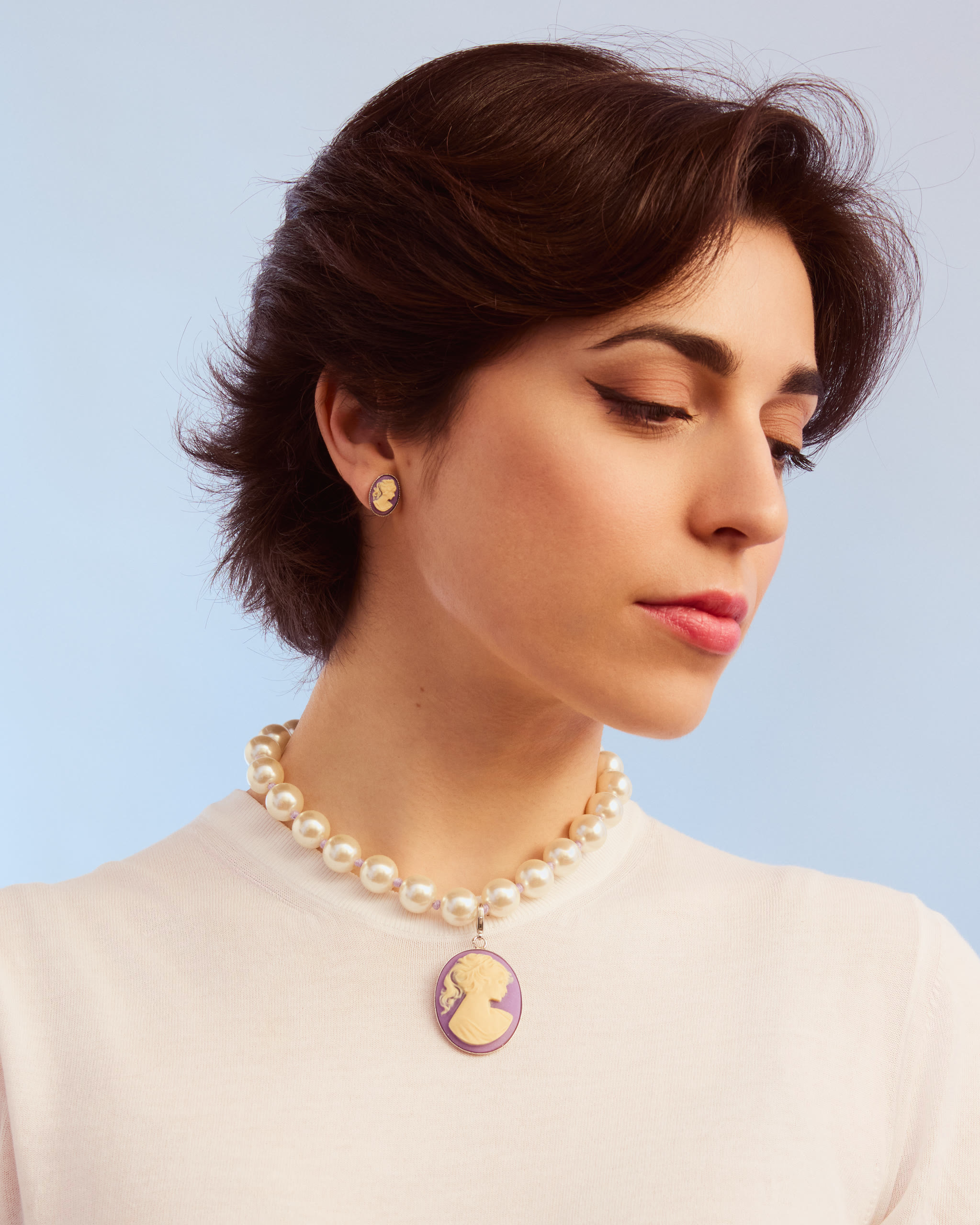 Collana Girocollo Perle+ Cammeo con moschetttone Corniola - immagine 2