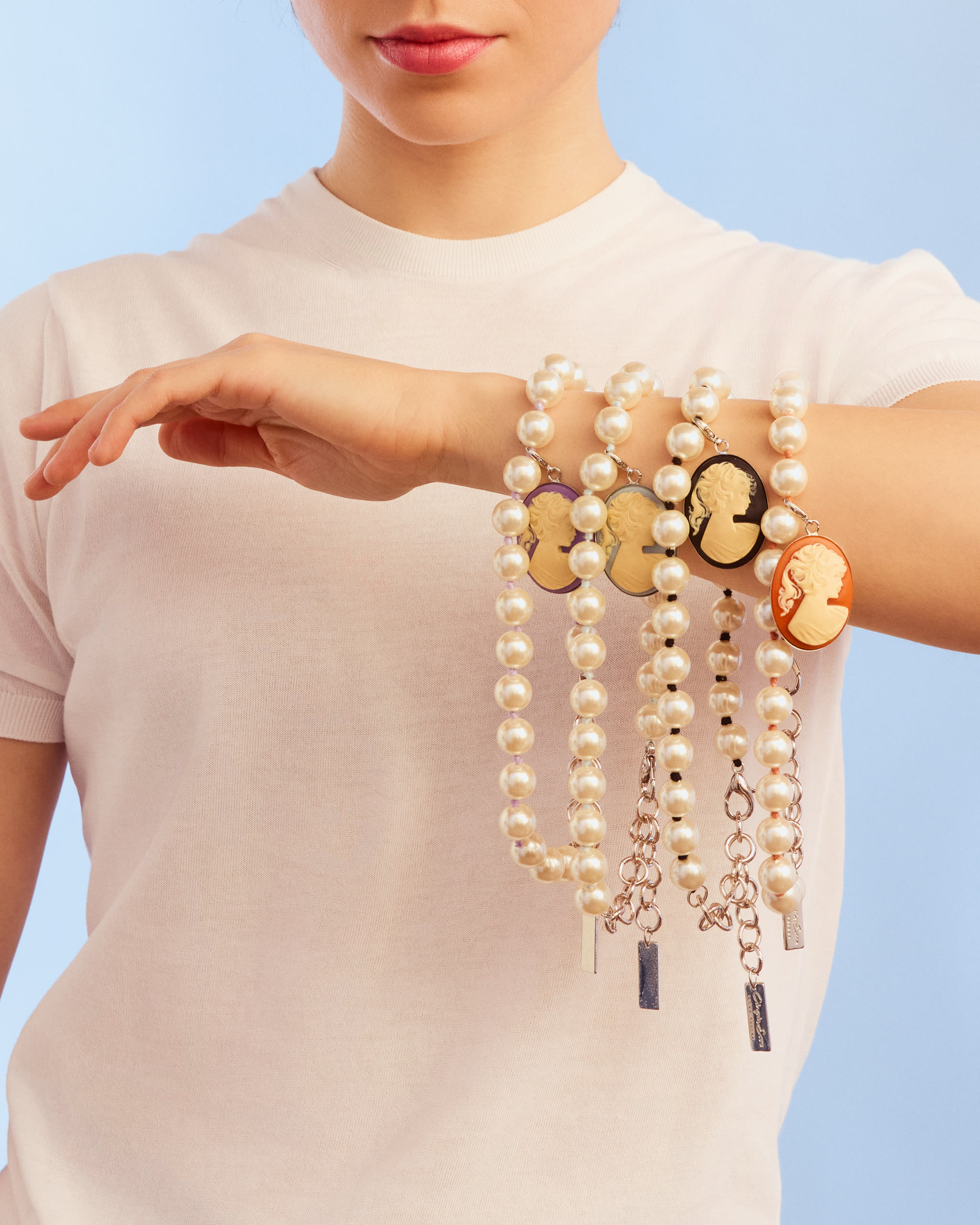 Collana Girocollo Perle+ Cammeo con moschetttone Corniola - immagine 3