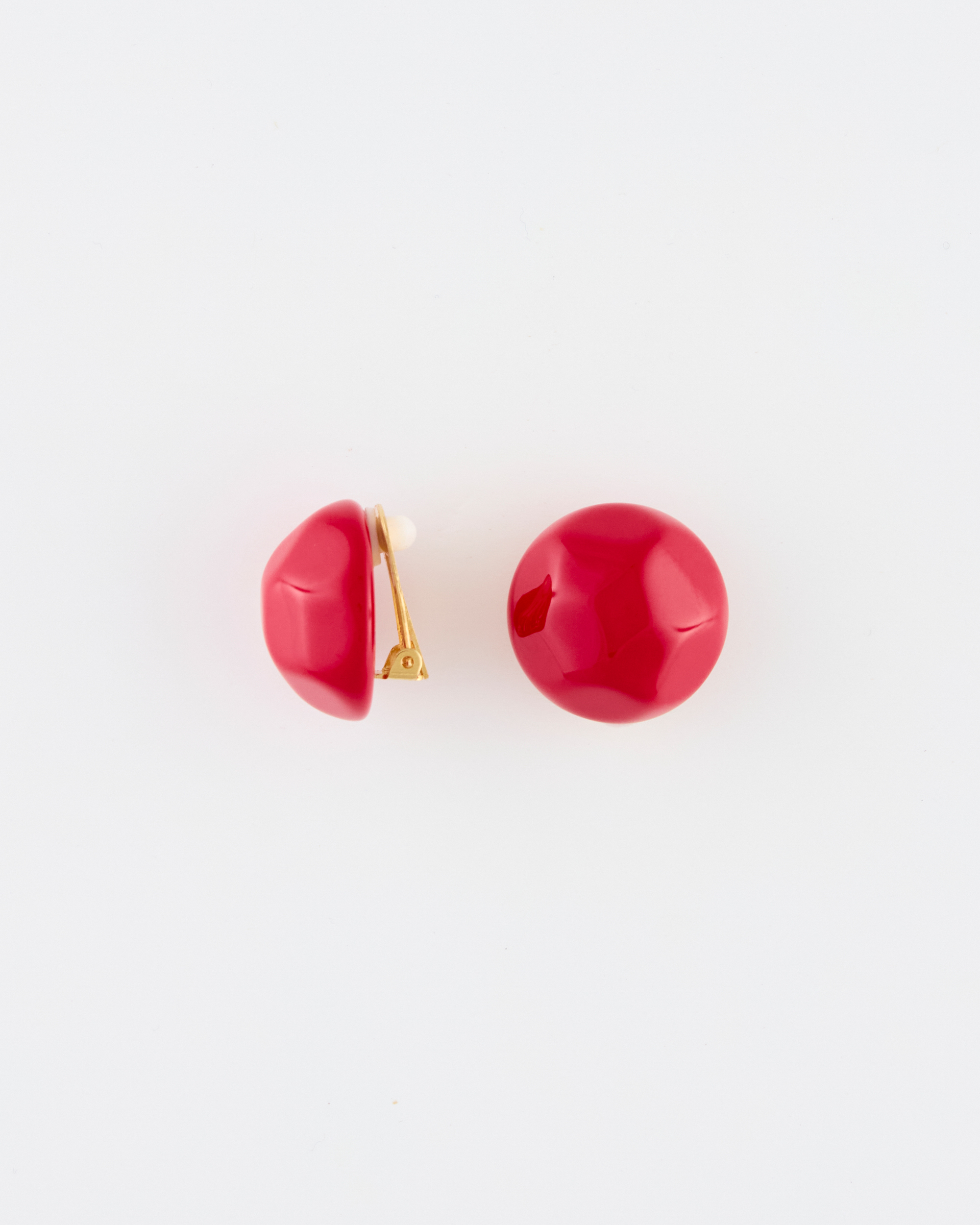 Orecchino Bottone Clip Resina Sfaccettata mm 25 Rosso