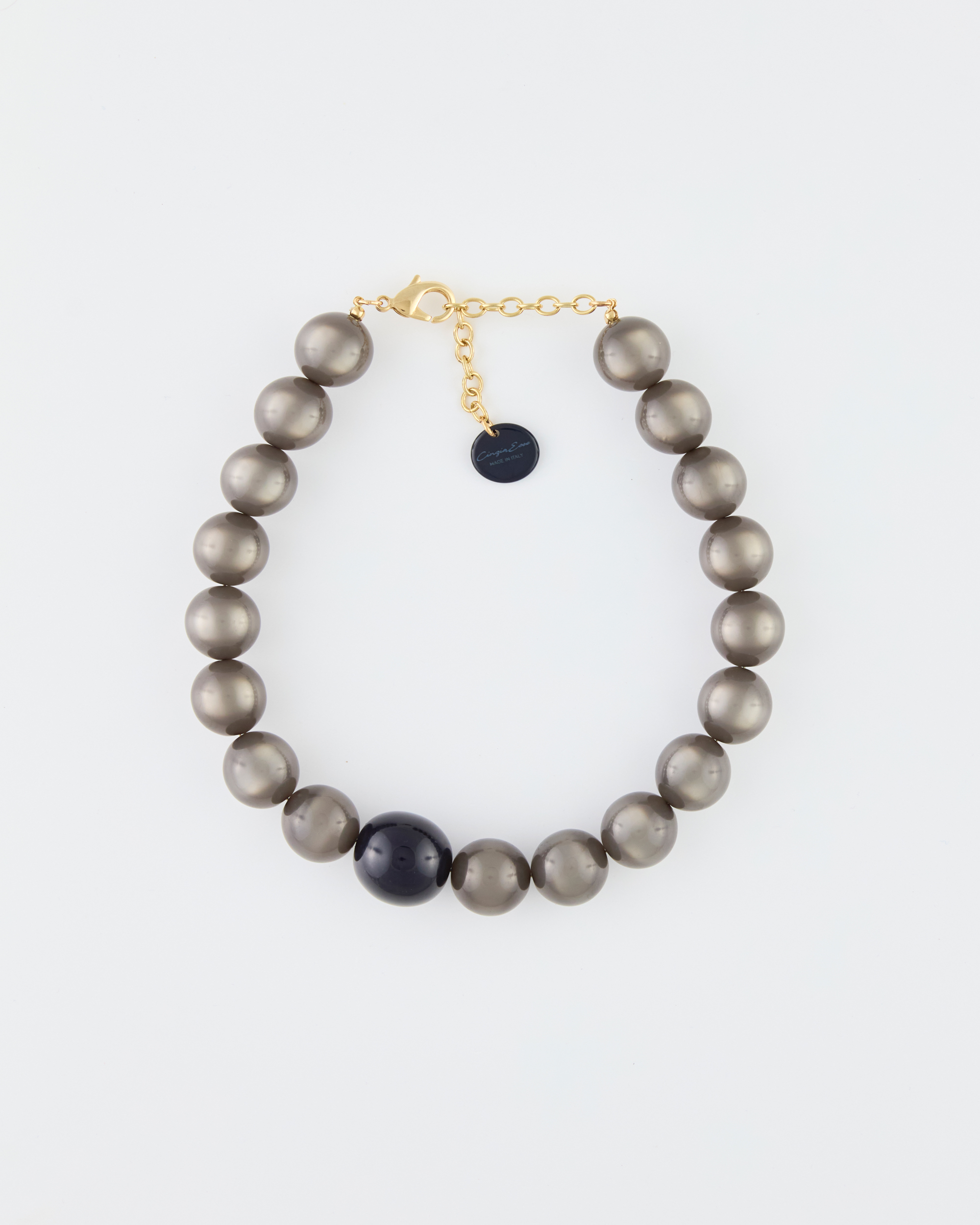 Collana Girocollo Boule cm 2,2 Fumè+ 1 boule cm 2,8 Nera+ 8 cm di allungabile