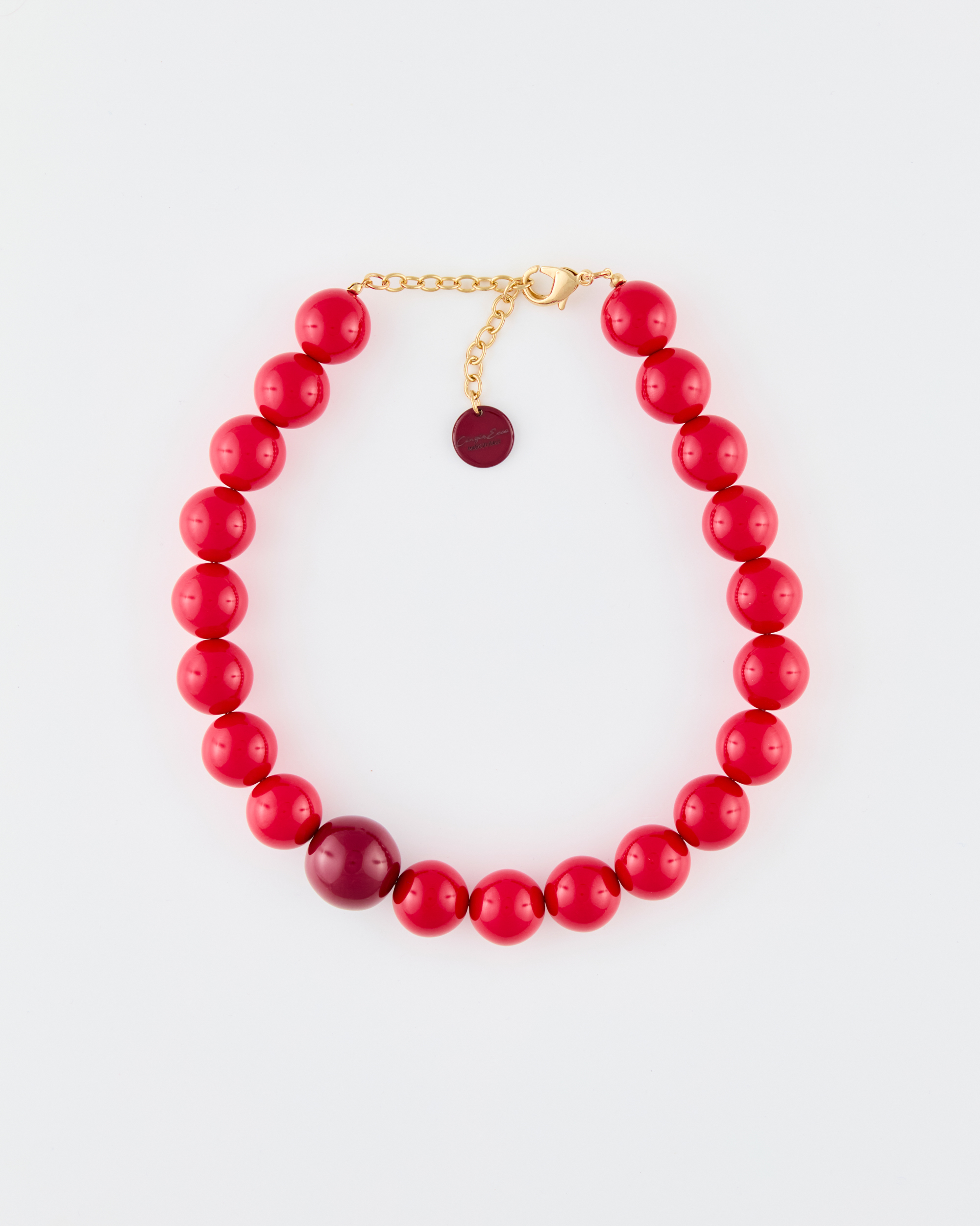 Collana Girocollo Boule cm 2,2 Rosso+ 1 boule cm 2,8 Bordeaux+ 8 cm di allungabile