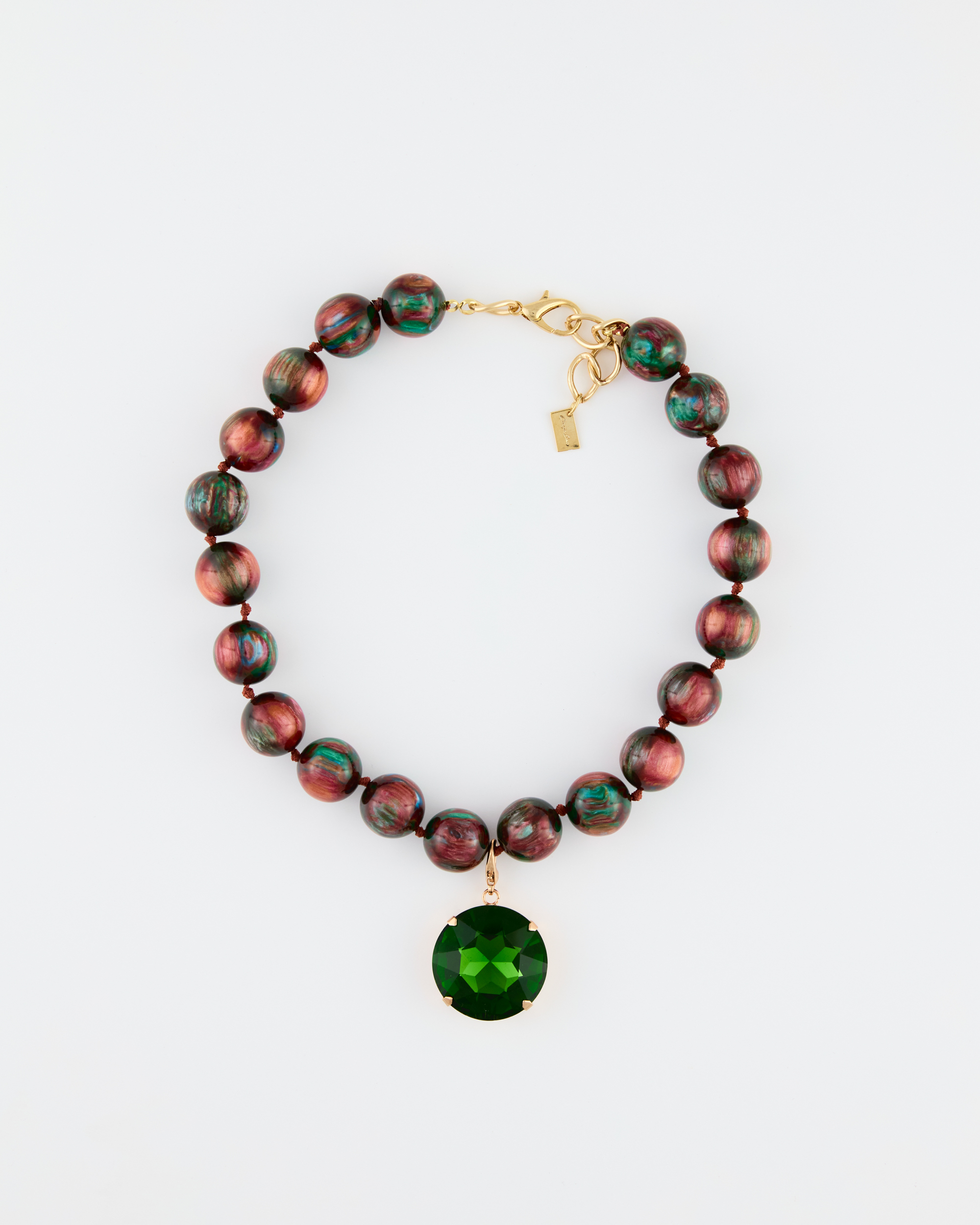 Collana girocollo boule Verde Camouflage + strass smeraldo